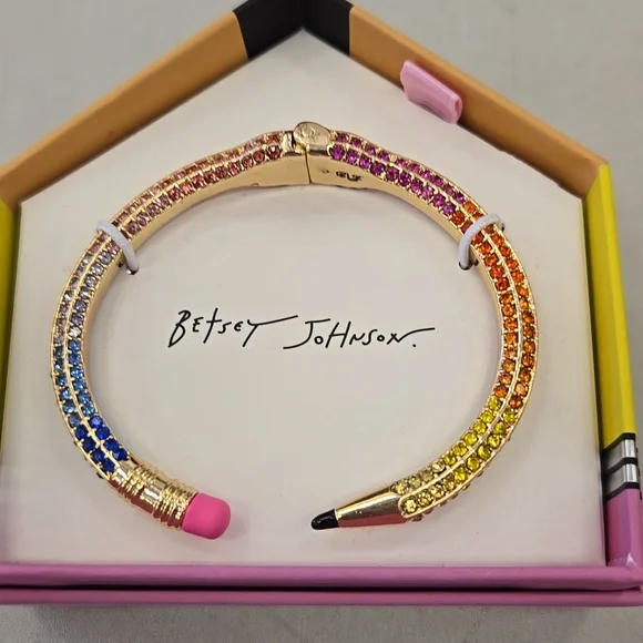 Betsey Johnson  Multicolor Pencil Hinged Bangle Bracelet NWT - Picture 2 of 3